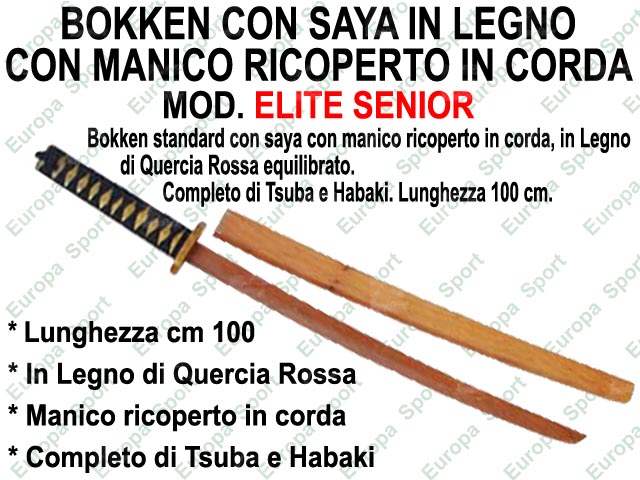 BOKKEN CON SAYA IN LEGNO DI QUERCIA ROSSA CON MANICO RICOPERTO IN CORDA -  CM. 100 MOD.