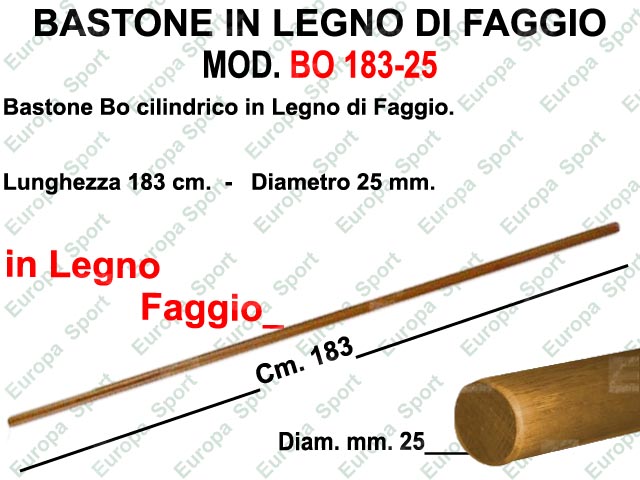 BASTONE IN LEGNO CILINDRICO DI FAGGIO  MOD. BO 183-25