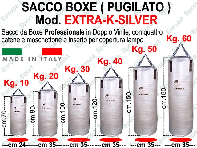 SACCO BOXE IN DOPPIO VINILE - CATENA E MOSCHETTONE  MOD. EXTRA-K-SILVER