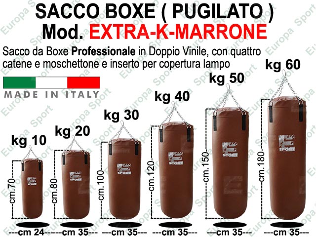 SACCO BOXE IN DOPPIO VINILE - CATENA E MOSCHETTONE  MOD. EXTRA-K-MARRONE