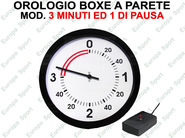 OROLOGIO BOXE A PARETE TONDO 3 MINUTI ED 1 DI PAUSA CON SONORO E TELECOMANDO A CAVO DIAM. CM. 35 - 220V