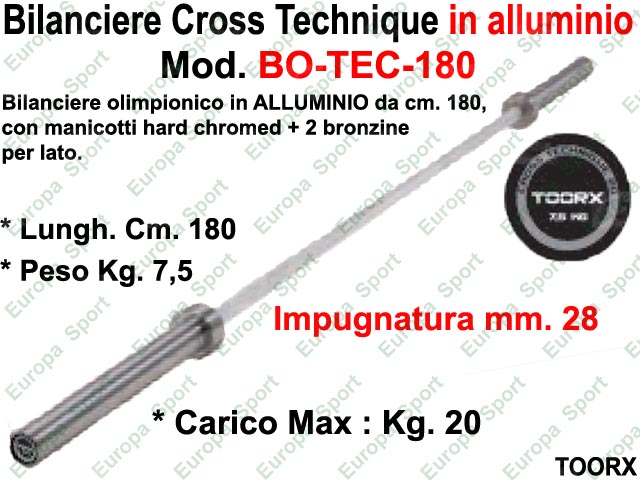 BILANCIERE OLIMPIONICO IN ALLUMINIO CM. 180 TOORX  MOD. BO-TEC-180