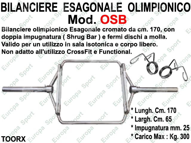 BILANCIERE ESAGONALE OLIMPIONICO IN ACCIAIO DIAM. MM. 50 TOORX  MOD. OSB