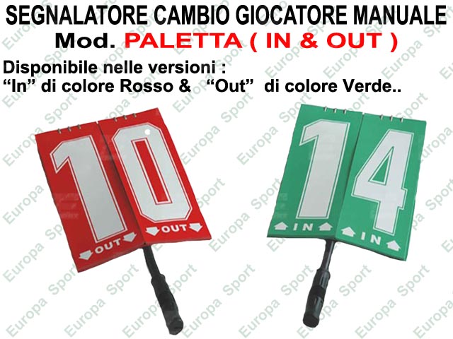 COPPIA SEGNALATORE CAMBIO GIOCATORE MANUALE DA 1 A 99  MOD. PALETTA ( IN & OUT )