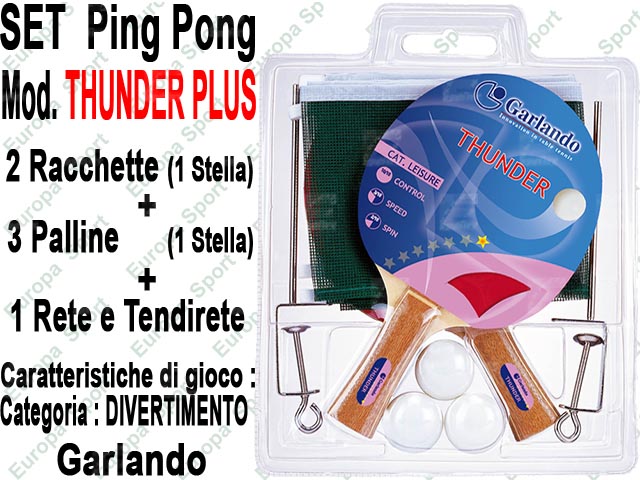 SET DA PING PONG 2 RACCHETTE + 3 PALLINE + RETE E TENDIRETE - MOD. THUNDER PLUS