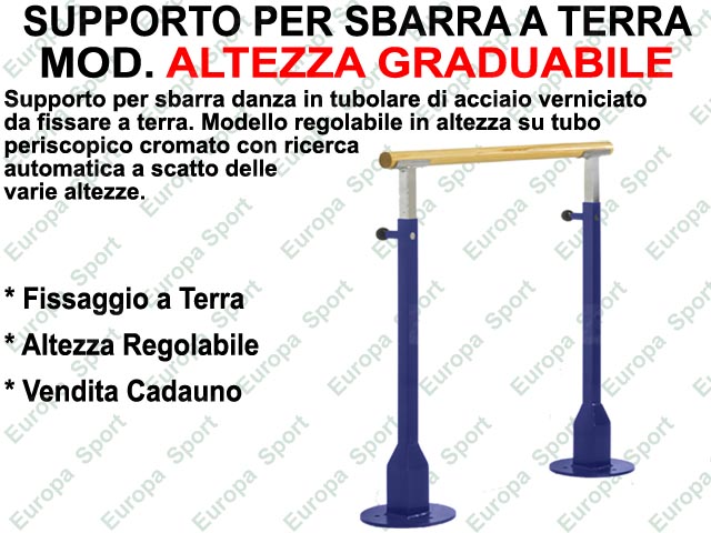 SUPPORTO PER SBARRA IN ACCIAIO VERNICIATO A PAVIMENTO ALTEZZA GRADUABILE