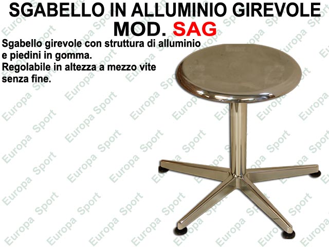 SGABELLO IN ALLUMINIO GIREVOLE ALTEZZA GRADUABILE  MOD. SAG