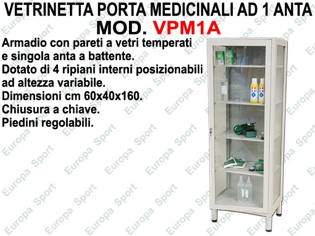 VETRINETTA PORTA MEDICINALI AD 1 ANTA DIM. CM. 60x40x160 H.  MOD. VPM1A