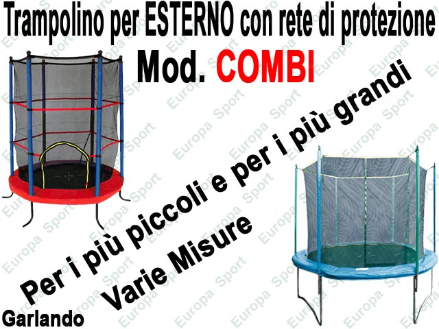 TRAMPOLINO CON RETE DI PROTEZIONE PER ESTERNO MOD. COMBI